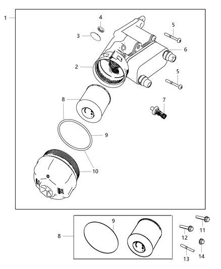 2018 Jeep Wrangler All-new Model Engine Oil Filter & Housing , Adapter / Oil Cooler & Hoses / Tubes Diagram 4 - Thumbnail
