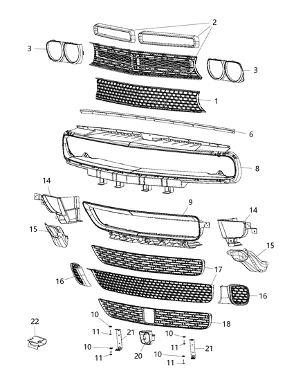 2017 Dodge Challenger Grille Radiator Diagram for 5LC47RXFAC