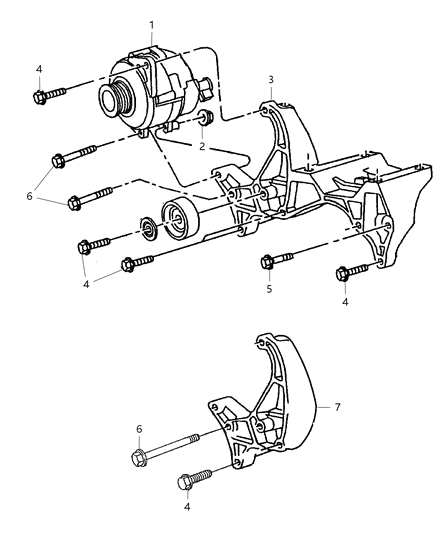 2000 Dodge Ram 1500 Quad & Club Cab Alternator & Mounting Diagram 1 - Thumbnail