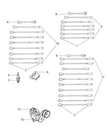1999 Dodge Ram 2500 Regular Cab Spark Plugs, Ignition Cables And Coils Diagram