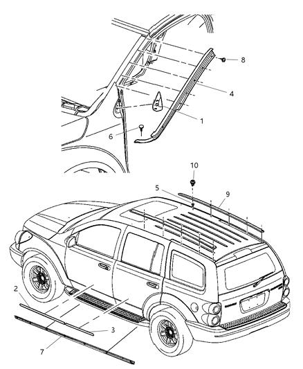 2008 Dodge Durango Molding Rear Door Diagram for 1CK521DMAA