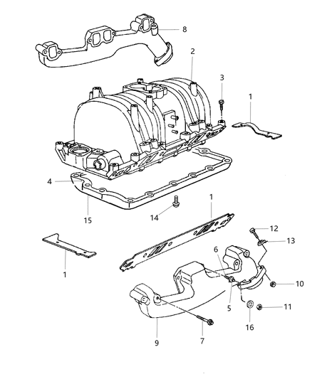 1998 Dodge Ram Van Manifolds - Intake & Exhaust Diagram 2 - Thumbnail