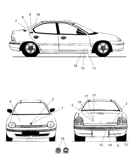 1998 Dodge Neon Decal, Silver Diagram for RX00CA1AA