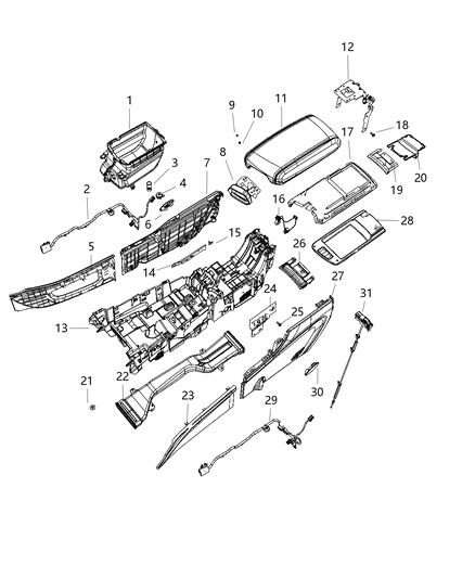 2021 Dodge Durango Floor Console, Front Diagram 2 - Thumbnail