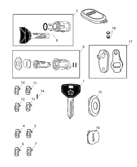 2007 Dodge Ram 3500 Cab Chassis Lock Cylinders & Components Diagram