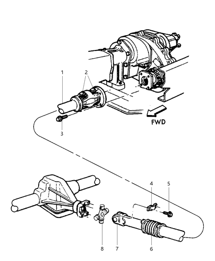 1999 Dodge Ram 3500 Regular Cab Propeller Shaft - Front Diagram