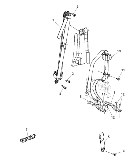 2010 Dodge Ram 1500 Seat Belt Rear Outer Diagram for 5KP981DVAB