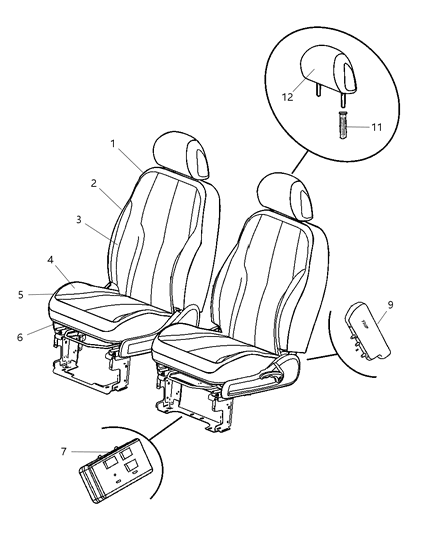 2007 Chrysler PT Cruiser Headrest Front Diagram for 1CX021K2AA