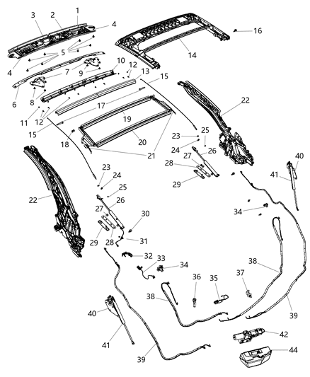 2007 Chrysler Sebring Plate Assembly Folding Top Header Latch Diagram for 4389589AC