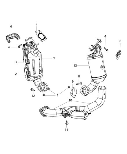 2011 Dodge Grand Caravan Exhaust Manifolds / Converters & Heat Shield Diagram 2 - Thumbnail