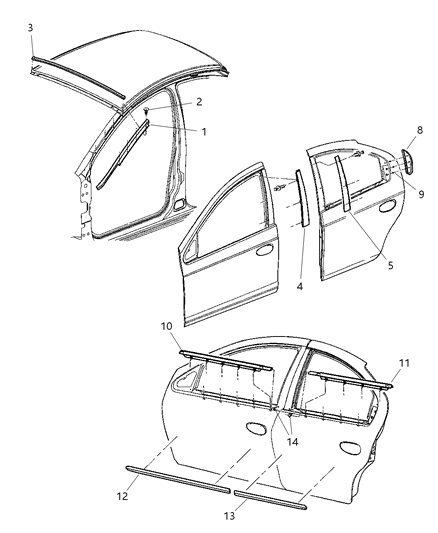 2000 Dodge Neon Molding Rear Door Diagram for QK60SG8