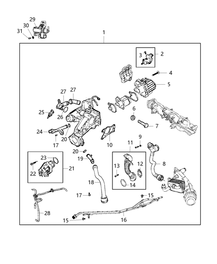 2016 Jeep Cherokee Hose And Tube Engine Coolant To Oil Cooler Outlet Diagram for 68100280AA