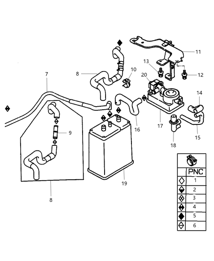 2002 Chrysler Sebring Coupe Vacuum Canister & Leak Detection Pump Diagram