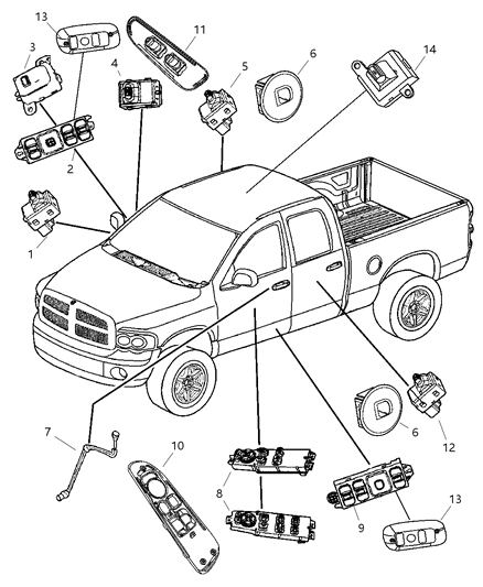 2005 Dodge Ram 1500 Window Switch, Rear Diagram for 5029464AA
