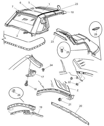 2001 Chrysler Sebring Molding Folding Top Diagram for 5256719AB