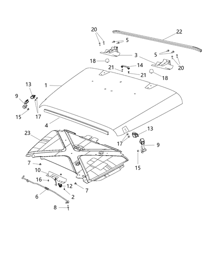 2014 Jeep Wrangler Hood & Related Parts Diagram 1 - Thumbnail