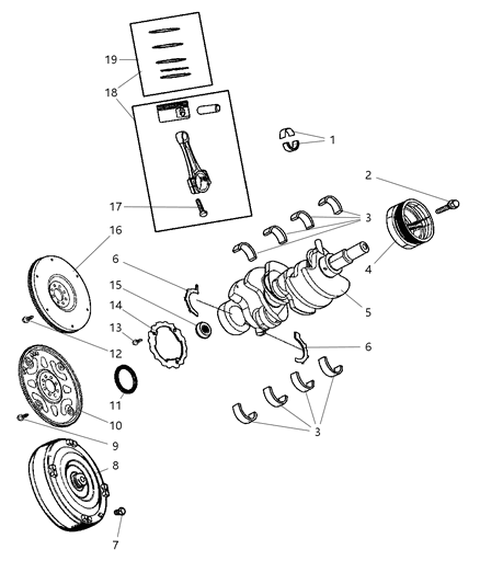 2005 Dodge Ram 1500 Crankshaft , Pistons , Bearings , Torque Converter And Flywheel Diagram 1 - Thumbnail