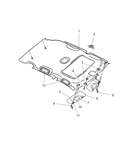 2005 Chrysler PT Cruiser Sunvisor, Gray, Passenger Side Diagram for WC04XDBAF