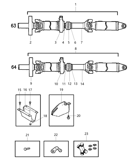 1998 Dodge Ram 2500 Regular Cab Propeller Shaft - Rear Diagram 4 - Thumbnail