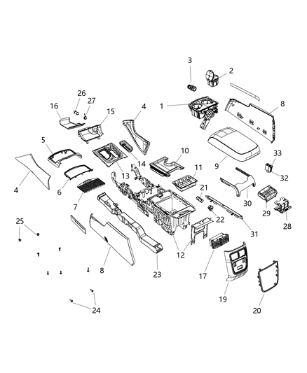 2018 Dodge Charger Bin Floor Console Diagram for 68270656AB