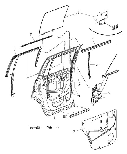 2006 Dodge Durango Regulator Rear Door Window Diagram for 55362208AB
