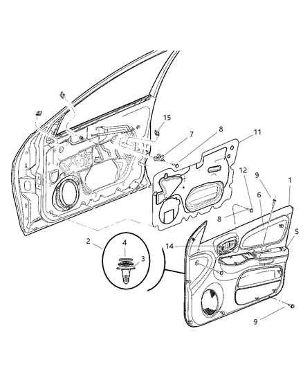 2005 Dodge Neon Trim Panel Assembly Retainer Diagram for 5023351AA