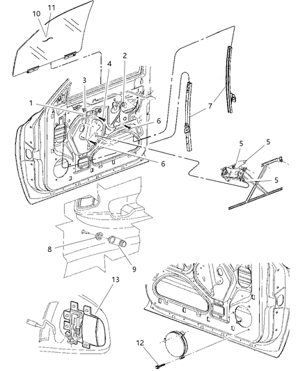 2003 Dodge Dakota Regulator Front Door Window Diagram for 55255618AB