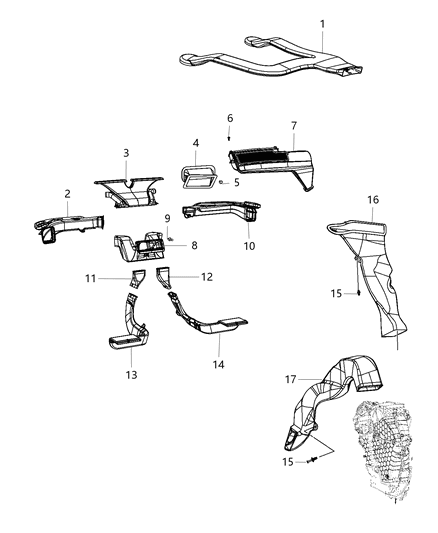 2020 Dodge Journey Floor Duct, Lower Passenger Side Diagram for 5058523AB
