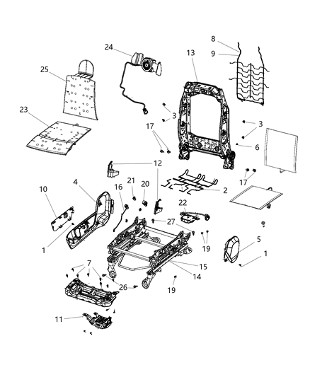 2014 Ram 3500 Cab Chassis Adjusters, Recliners & Shields - Passenger Seat Diagram