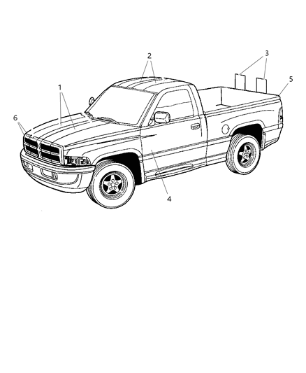 1997 Dodge Ram 2500 Tape Stripes & Decals Diagram 2 - Thumbnail