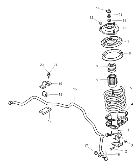 2002 Chrysler Sebring Coupe Front Suspension Strut, Spring & Stabilizer Diagram