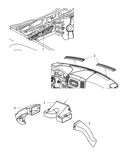 2007 Jeep Grand Cherokee Duct Air Outlet Center Diagram for 55117037AA