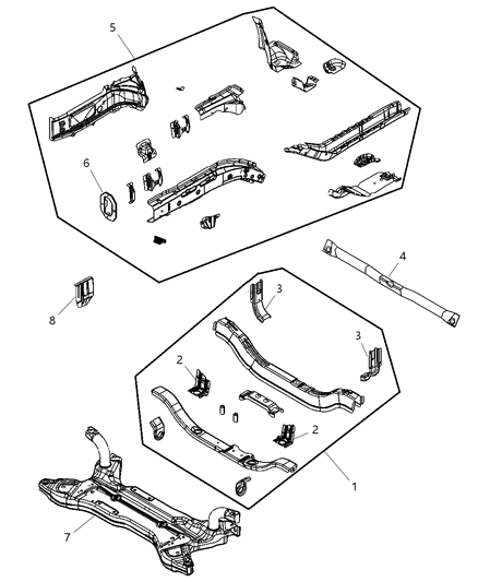 2007 Dodge Caliber Reinforcement Front Bumper Side Rail Diagram for 5115352AA