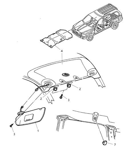 2002 Dodge Durango Sunvisor, Driver Side Diagram for 5GP15TL2AF