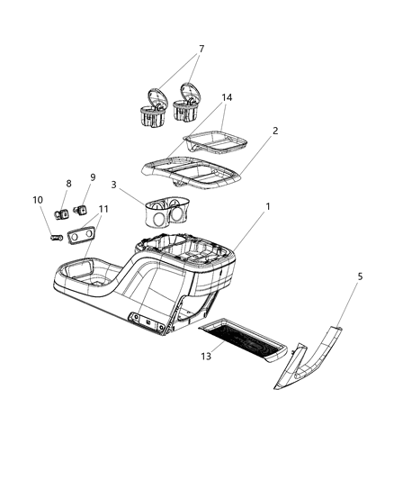 2017 Chrysler Pacifica Console Floor Front Diagram for 5RJ942D2AE