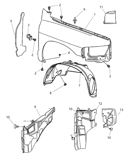 2004 Dodge Ram 2500 Shield Wheelhouse Diagram for 55276799AC