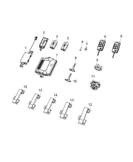 2021 Jeep Compass Receiver Modules, Keys & Key Fob Diagram