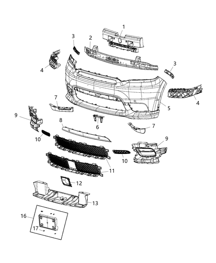 2020 Dodge Durango Fascia, Front Diagram 2 - Thumbnail