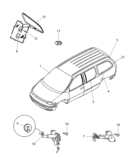 1999 Dodge Caravan Glass, Windshield & Rear Quarter Diagram