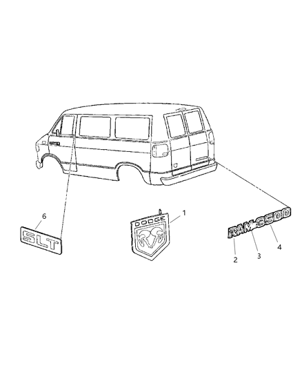 2003 Dodge Ram Van Medallion, Front Diagram for 55076512AB