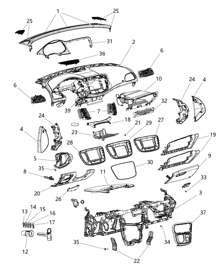 2016 Chrysler 200 Knee Bolster, White Diagram for 1UY381L2AD