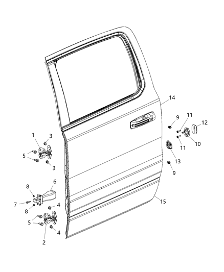 2020 Ram 1500 New Style Rear Door - Shell & Hinges Diagram