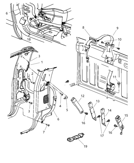 2007 Dodge Ram 1500 Seat Belt Front Outer Diagram for 5JY251D5AB