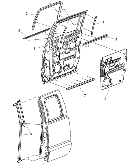 2005 Dodge Dakota Seal Rear Door Diagram for 55359445AC