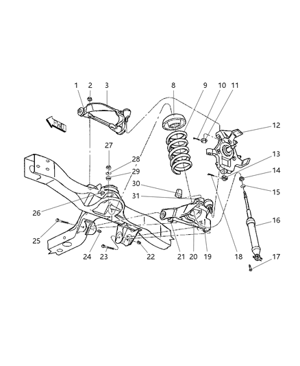 2004 Dodge Dakota Arm Upper Control Front Diagram for 52106161AE