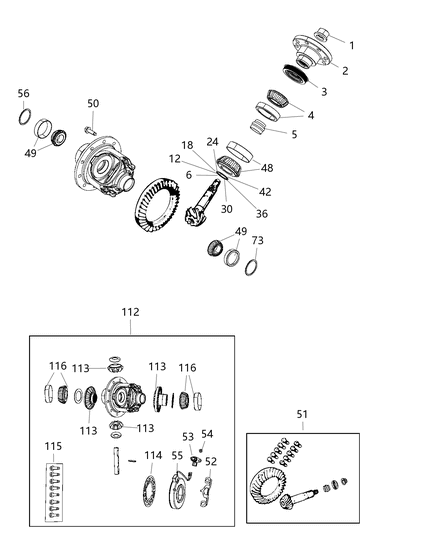 2019 Jeep Wrangler Differential Assembly of Rear Axle; Differential And Drive Line Diagram 4 - Thumbnail