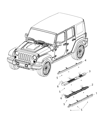 2018 Jeep Wrangler JK (Previous-generation) Running Boards & Side Steps Diagram