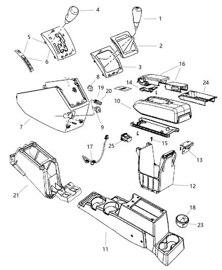 2007 Jeep Compass Console Base, Beige, Center Diagram for 1FA041K7AB