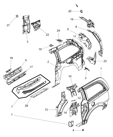 2008 Dodge Grand Caravan Plug Weld Access Extension Quarter Panel Rectangular Diagram for 4780498AD