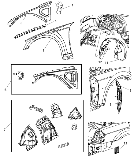 2006 Chrysler 300 Fender Front Diagram for 5065285AD